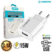 Carregador 1 USB 15W T502 Kimaster - Branco